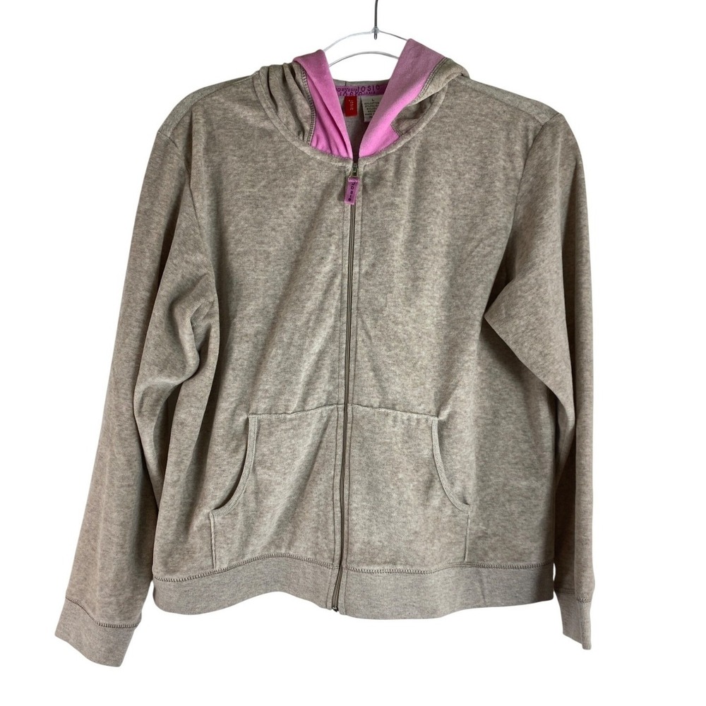 Josie Sport Pink & Grey Hoodie Large Velour Athleisure Casual Jacket Stretch Y2K